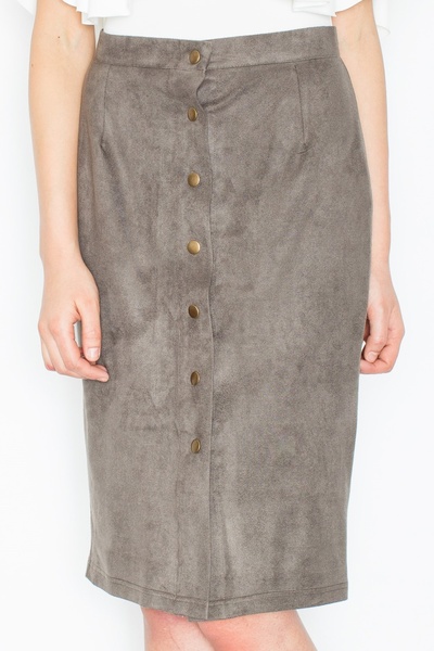 Figl Suede skirt with buttons, olive green, M453, size XL