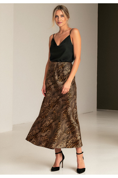 Figl Fustă leopard - Fustă midi din satin - M1087 Tipar 187 mărimea L/XL