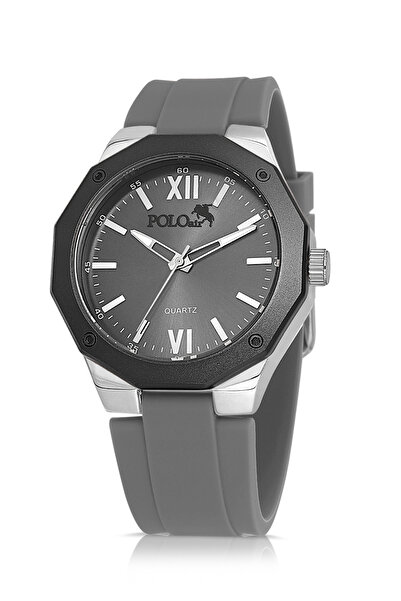Polo Air Metal Case Silicone Cord Men's Wristwatch Gray Anthracite Silver Color Pl-7048E4X