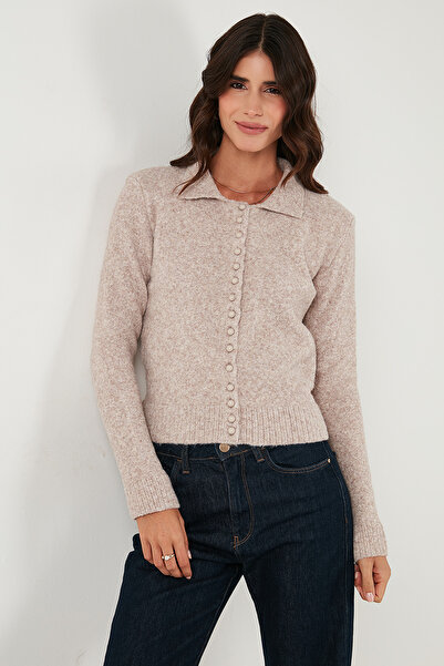 Lela Wool Blend Regular Fit Buttoned Polo Neck Cardigan Cardigan 4617013