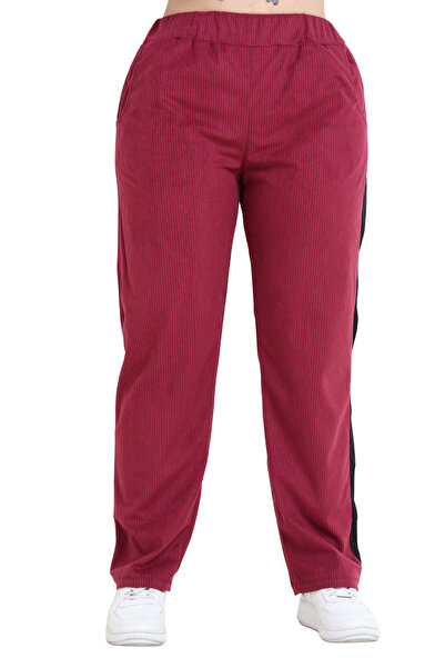 MELSAY Women's Plus Size Velvet Red-Black Color Block Tracksuit Set