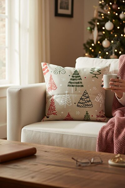 ANJEAHOME Sydney Christmas Patterned Throw Pillow Cover | 45X45 cm | Digital Printed | Stylish Design – Washable Fabric