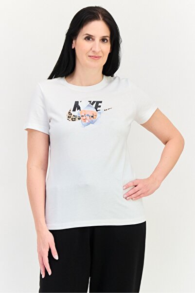 Nike Women Standard Fit Graphic Print Short Sleeve Outdoor T-Shirt, Off White
