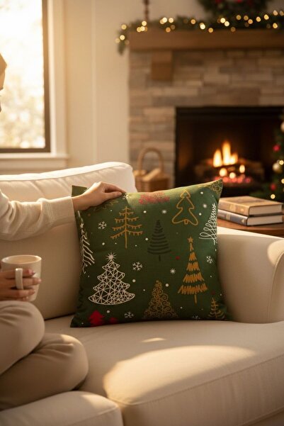 ANJEAHOME Sydney Christmas Patterned Throw Pillow Cover | 45X45 cm | Digital Printed | Stylish Design – Washable Fabric