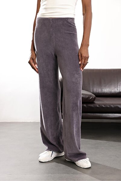 5in1Canpolat Smoked Velvet Pants with Elastic Waist 8921