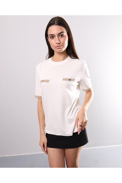 Jm Triko 356 Flato Cepli Simli Kısa Kol Triko Bluz