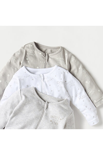 Juniors Printed Closed Feet Sleepsuit with Long Sleeves - Set of 3