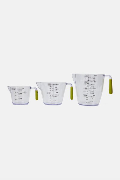 Colour Works 3 Piece Measuring Jug Set, Green/Transparent