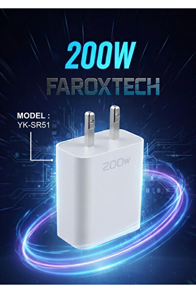 FaroxTech 200W Süper Hızlı Şarj Adaptörü | 4 Port (2x Type-C, 2x USB) | Telefon, Tablet, Laptop Uyumlu