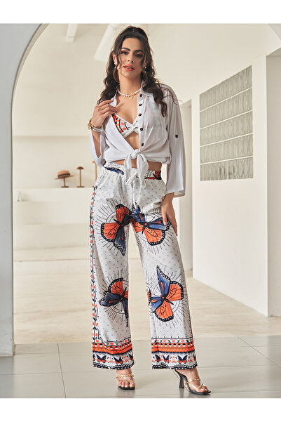 FridayIn Fast fashion Suspender Printing Crossover design Pocket Strapless sleeve Pants Suits