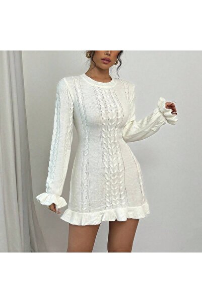 Sea Style Rochie mini tricotată cu textură împletită și detaliu cu volane