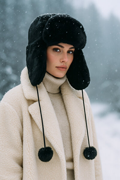 keisy Women's Hat with Headphones and Fur Pom-Pom