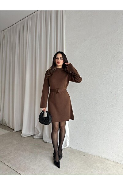 Mooi Butik Mi̇u Knitwear Mini Dress 8615 - Bitter Brown