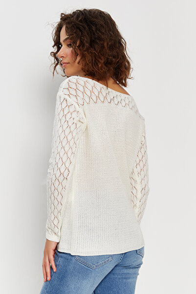 Hopoi Women's Open Collar Paneled Knitwear Sweater