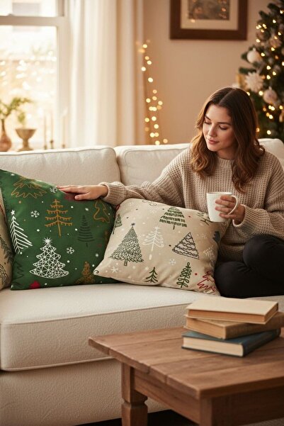 ANJEAHOME Sydney 2-Pack Christmas Patterned Throw Pillow Covers | 45X45 cm | Digital Printed | Stylish Design – Washable