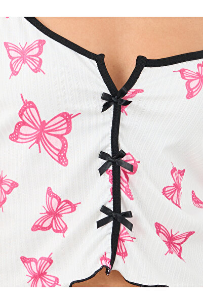 Styli Butterfly Print Rib Cami and Lettuce Edge Shorts Set