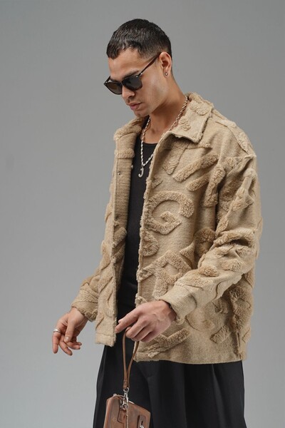 AKÇAYLAR Oversized Plush Jacket with Snap Closure on the Front, Without Lining and Without Pockets