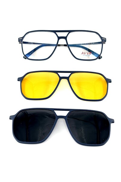 Avva S2119 C3 56-13-145 Men's Sunglasses with Clip-On and Anti-Glare