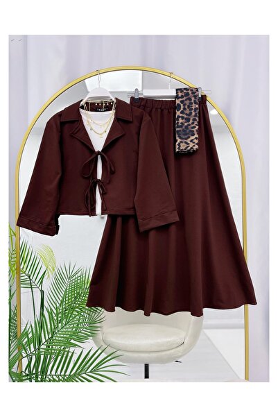 YEDİLALE Combed Cotton Jacket Skirt Dual-Piece Set with Front Tie Collar [Unlined, Jacket and Skirt Are Included in the Price.]