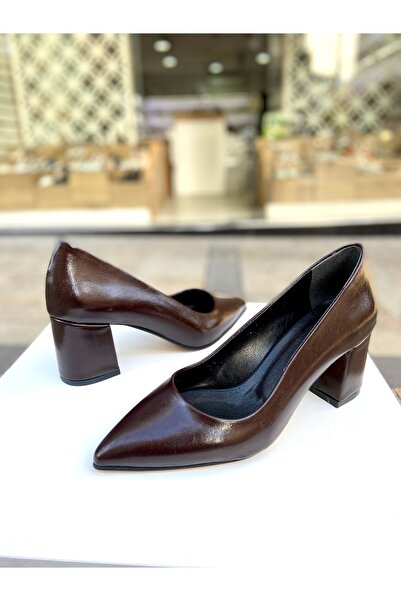 Gloriys Ayakkabı & Çanta Bitter Coffee 6cm Thick Heel Comfortable Mold Heel Shoes 01653