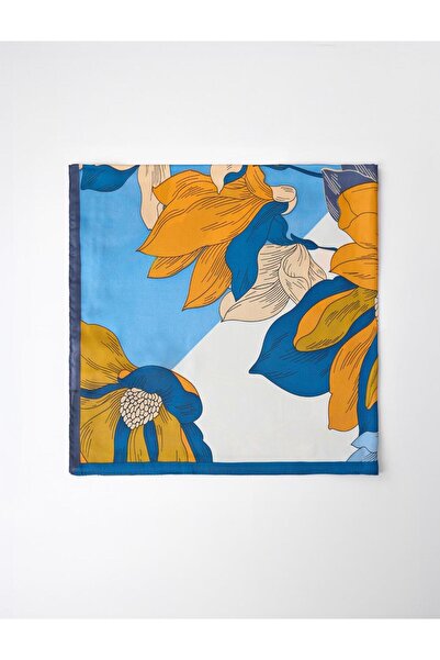 Jimmy Key Blue Color Floral Pattern Woven Scarf