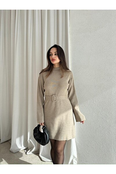 Mooi Butik Mi̇u Knitwear Mini Dress 8615 - Mink