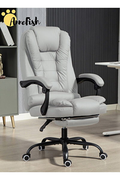 AnneFish Ergonomic Office Desk Computer Chair PU Leather Swivel Adjustable Height High-Back Reclining Chair
