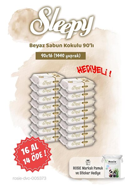 Sleepy 16 AL 14 ÖDE 90'lı Beyaz Sabun Kokulu Islak Havlu ve Rosie