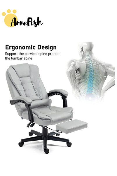AnneFish Ergonomic Office Desk Computer Chair PU Leather Swivel Adjustable Height High-Back Reclining Chair