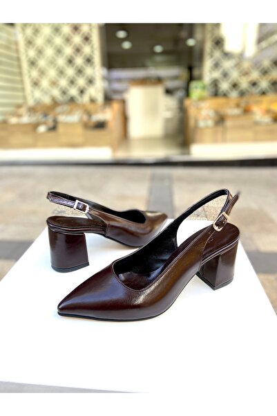 Gloriys Ayakkabı & Çanta Bitter Coffee 6cm Thick Heel Open Back Comfortable Shoes 01651