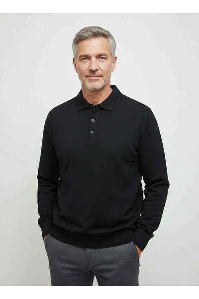 uppstairs Men's Black Polo Neck Sweater