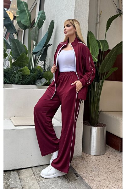 LİKRA Women's Plus Size Double Pants Detail Lycra Crystal Two Thread Suit