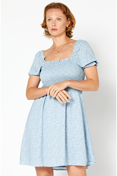 NA-KD Women Floral Print Mini Dress, Blue