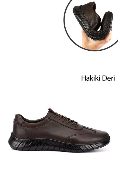 GÖNDERİ(R) Men's Brown Antique Lace-Up Rubber Sole Genuine Leather Sneakers