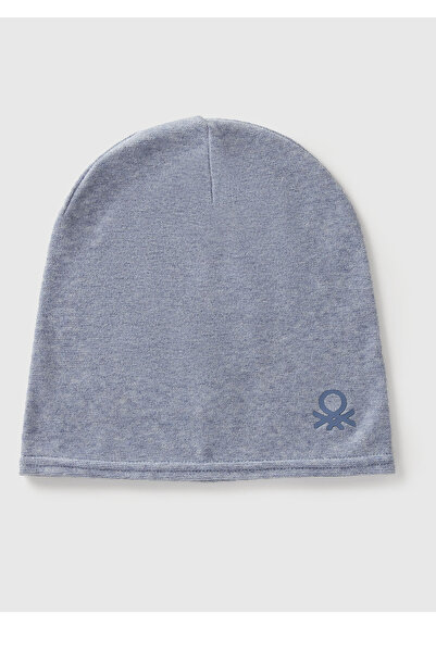 United Colors of Benetton Boy's Light Blue Logo Embroidered Thin Beanie