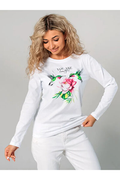 ELNOYA سويت شيرت مريح بأكمام طويلة للجنسين باللون الأبيض من You Are مطبوع Basik