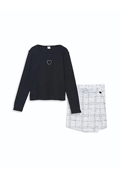 LC Waikiki Μπλουζάκι και σορτς φούστα για κορίτσια με λαιμόκοψη LCW Kids