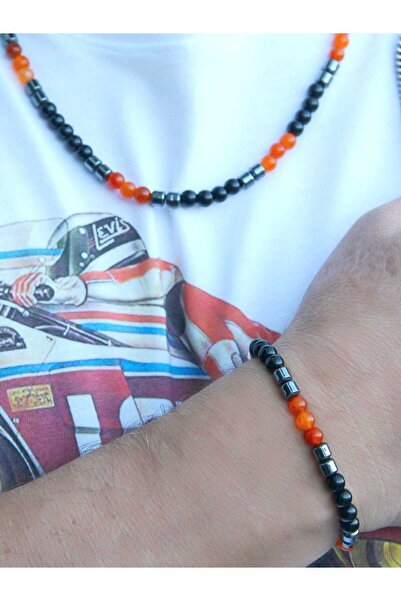 esha Natural Stone Men's Agate Onyx Hematite Natural Stone Necklace Bracelet ...