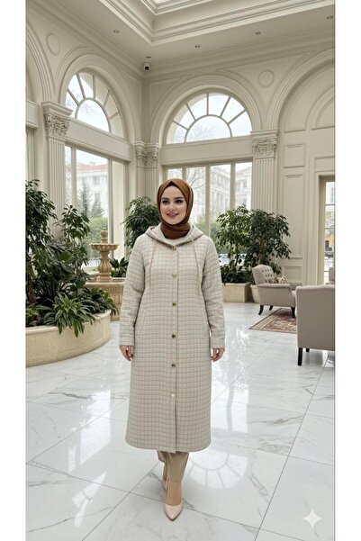 HECEMOBİLYA Kadın Kapitone Kapüşonlu Uzun Kaban – Cepli, Astarlı, Kışlık Tesettür Mont