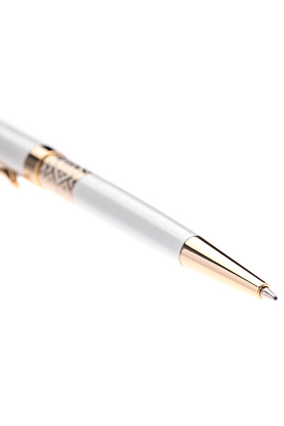 Daco Pix metalic alb cu model folcloric, mină 1 mm tip Parker, etui cadou elegant