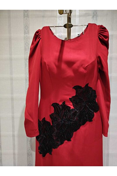 Ressian fashion red crepe evening dress