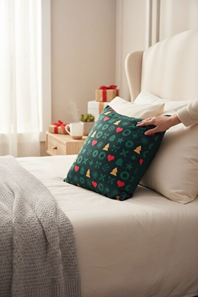 ANJEAHOME Sydney Christmas Patterned Throw Pillow Cover | 45X45 cm | Digital Printed | Stylish Design – Washable Fabric