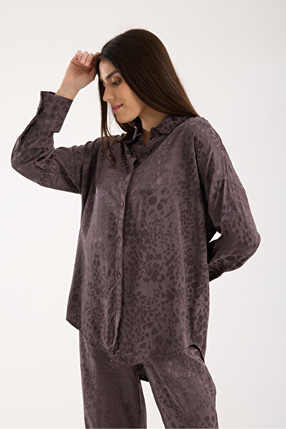DeChival Women's Printed and Textured Shirt - Loose Long Shirt