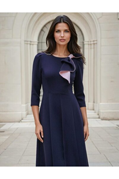 Vessmary Rochie de ocazie VSM1007G din voal albastru cu luciu perlat