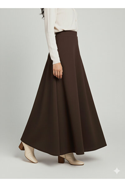 two in sis Brown Scuba Flared Skirt Puff Scuba Flared Skirt Long Scuba Skirt Hijab Scuba Skirt