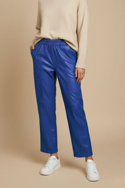 Mizalle Deri Görünümlü Mavi Jogger Pantolon