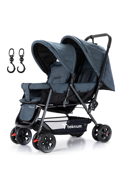 TEKNUM Double Baby Stroller with Hooks - Grey