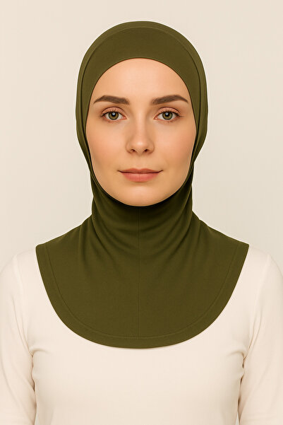 Merve Nayir Women's Hijab Practical Neck Collar Ninja Bonnet Khaki Sports Bonnet