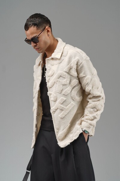 AKÇAYLAR Oversized Plush Jacket with Snap Closure on the Front, Without Lining and Without Pockets