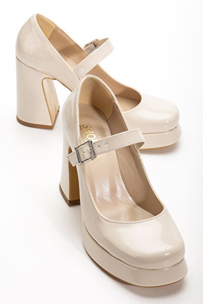 Hayalimdeki Ayakkabı Women's Beige Patent Leather Special Design Platform Heeled Shoes